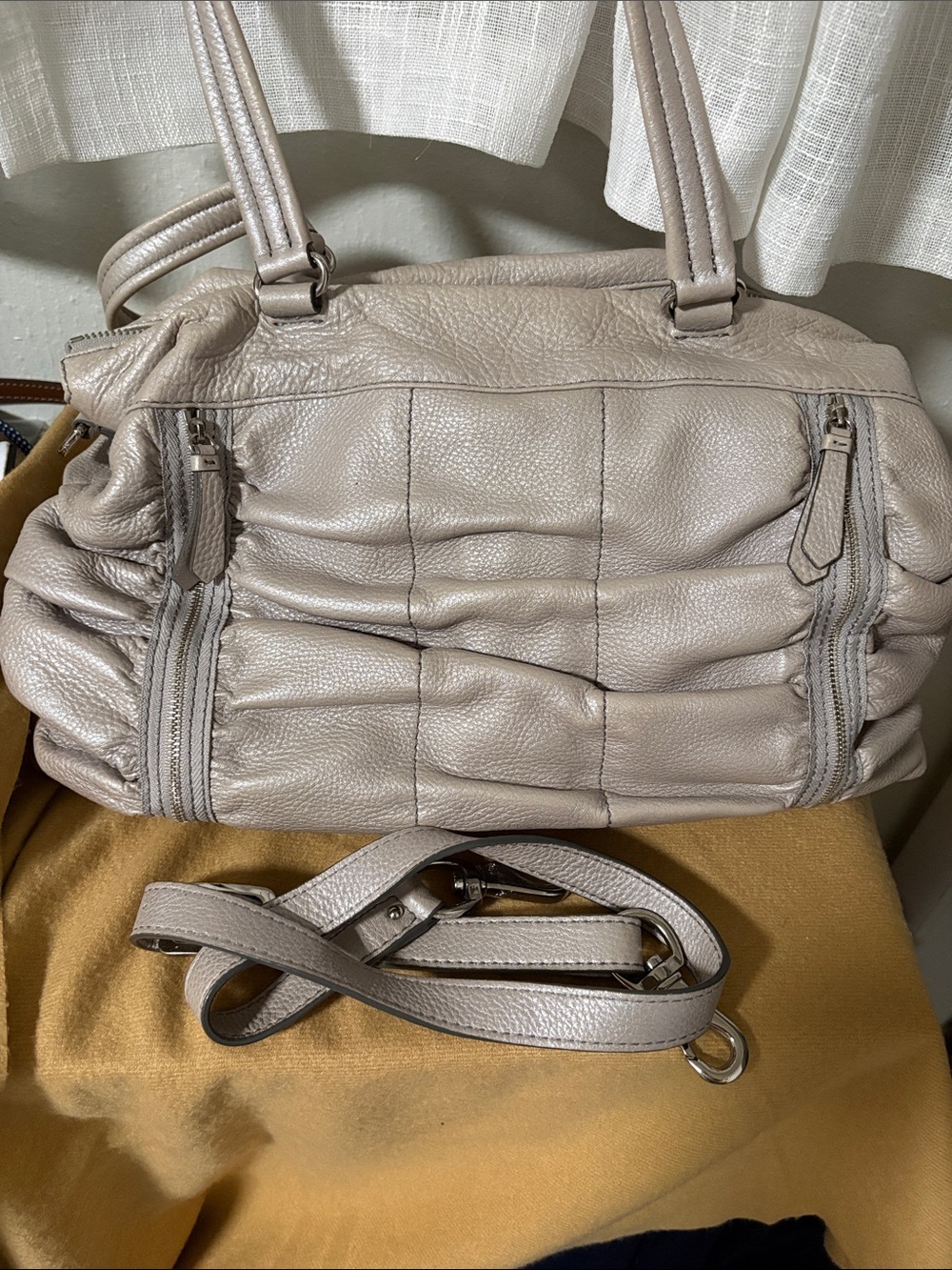 Pebbled Leather Shoulder Bag in Taupe - Removable Crossbody Strap